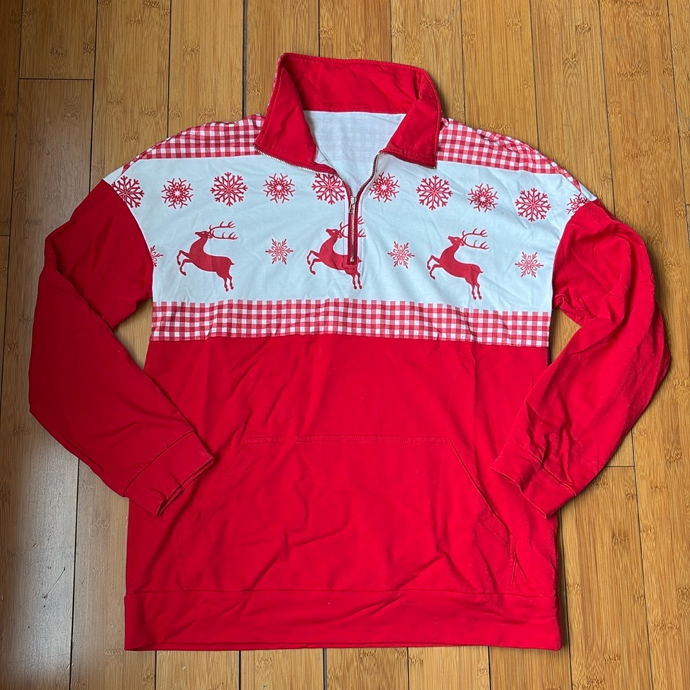 Red Reindeer Pullover Sweatshirt - L